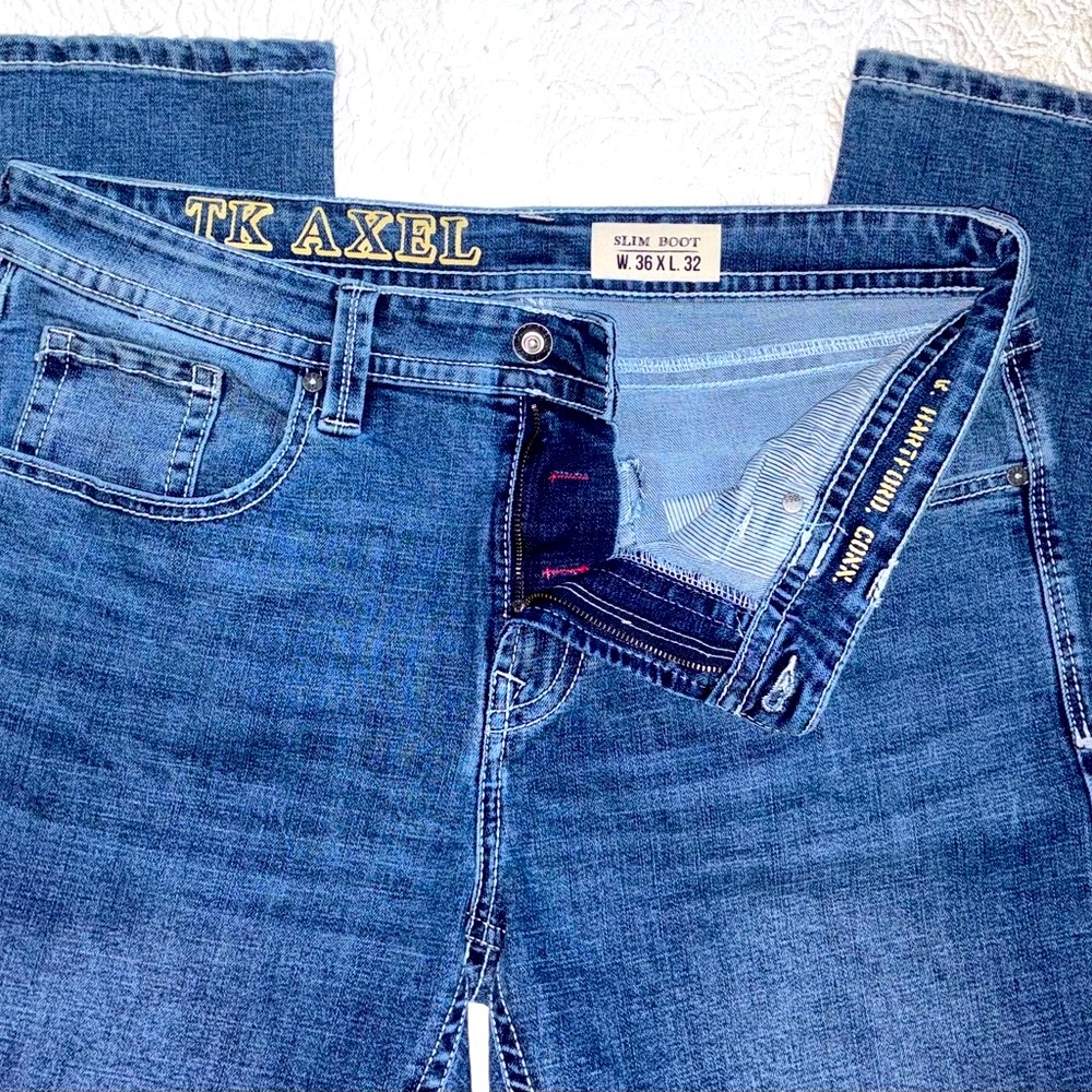 NWOT Men's TK Axel Nantckt Slim Bootcut Denim Jeans Size 36x32 - Picture 12 of 16